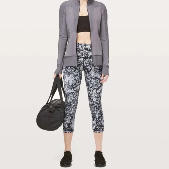 Lululemon Wunder Under Crop High-Rise Night Garden Ice Grey Black - Picture 1 of 8